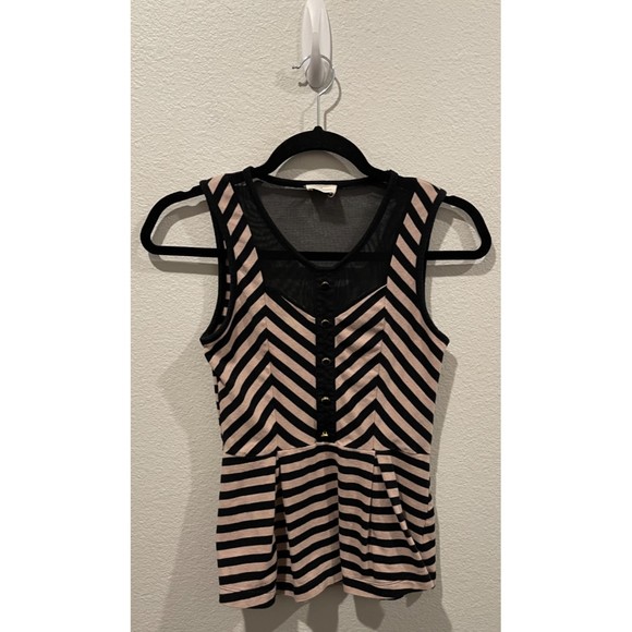 PINS AND NEEDLES Sleeveless Striped Mech Tan Black Tank Top - Picture 2 of 6